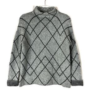 Christian Siriano Gray Mock Neck Geometric Merino Wool Blend Sweater Womens XS